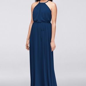David’s Bridal Navy Halter Top Dress